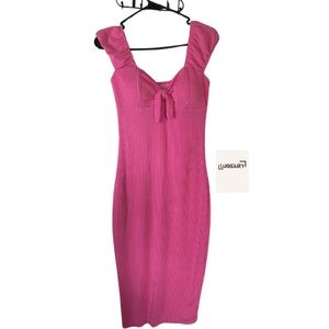 Pink Tie Midi Form Fitting Slim Dress NWT